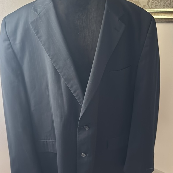 Henry Grethel wool blend dark blue pin stripe two button blazer Sz 54R suit coat - Picture 2 of 9